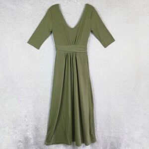 Glory Star Womens Dress Maxi 3/4 Sleeve Olive Green Draped V Neck S